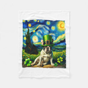French Bulldog Starry Night Saint Patricks Day Dog Fleece Blanket