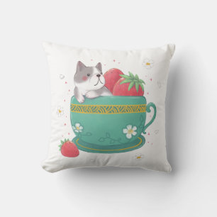 French Bulldog, Strawberries & Cup Illustration Cushion