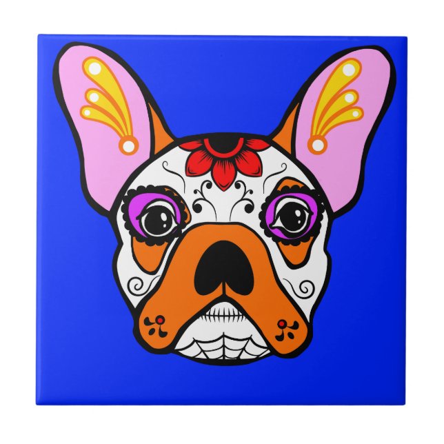 French Bulldog Sugar Skull Tile (Front)