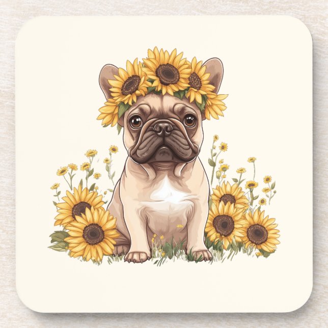 French Bulldog Surrounded By Sunflowers Coaster (Front)