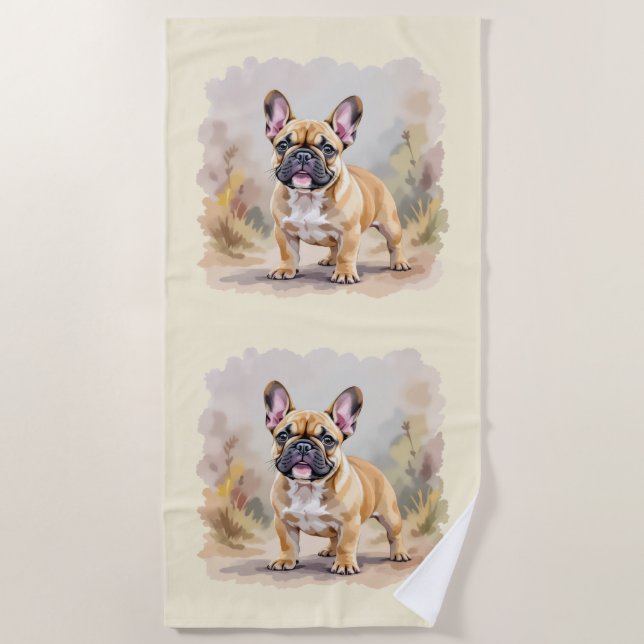 French Bulldog Tan Fawn-Colored Cute Frenchie Dog Beach Towel (Front)