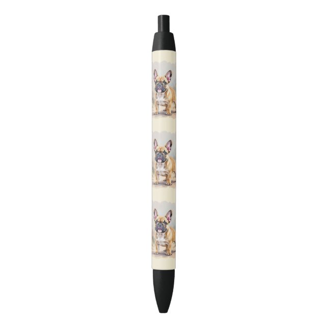 French Bulldog Tan Fawn-Colored Cute Frenchie Dog Black Ink Pen (Front Vertical)