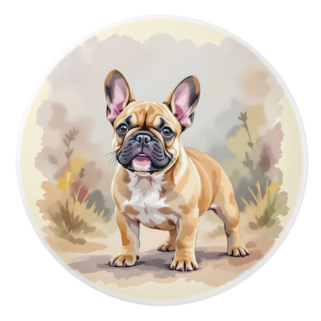 French Bulldog Tan Fawn-Coloured Cute Frenchie Dog Ceramic Knob (Front)