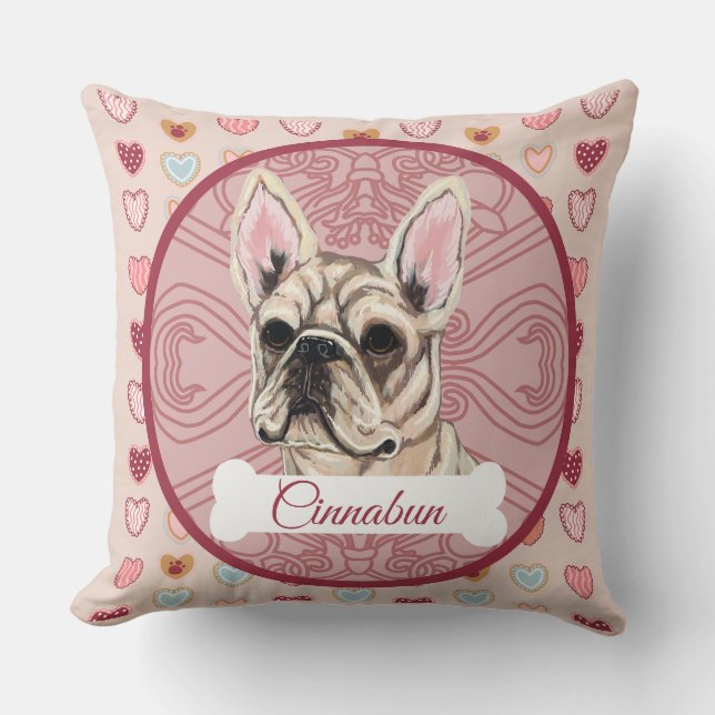French Bulldog Tan Personalize Valentine Pillow (Front)