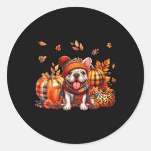 French Bulldog Thanksgiving Leopard Pumpkins Fall  Classic Round Sticker