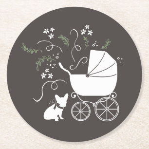 French Bulldog Theme Party - Baby Shower Neutral Round Paper Coaster