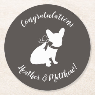 French Bulldog Theme Party - Baby Shower Neutral Round Paper Coaster