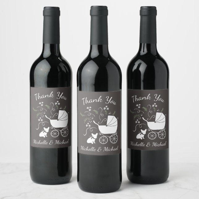 French Bulldog Theme Party - Baby Shower Neutral Wine Label (Bottles)