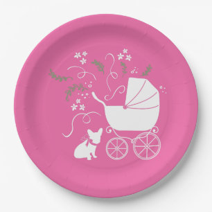 French Bulldog Theme Party - Baby Shower Pink Paper Plate