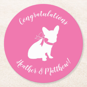 French Bulldog Theme Party - Baby Shower Pink Round Paper Coaster