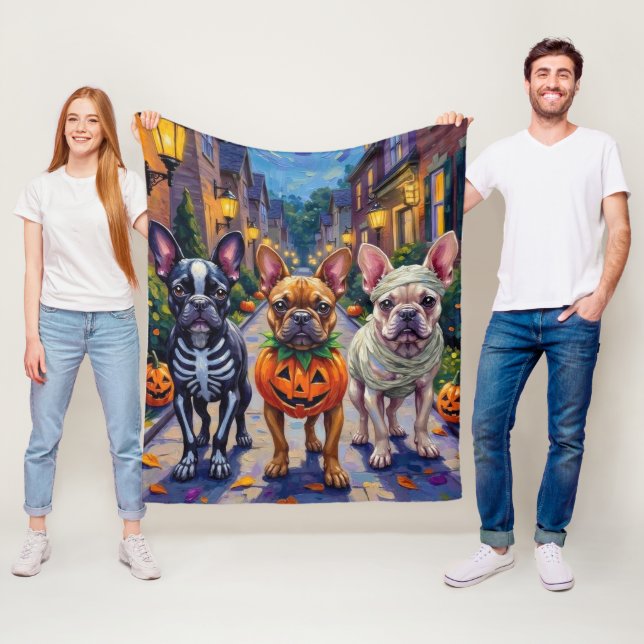 French Bulldog Trick-or-Treating Halloween Costume Fleece Blanket (In Situ)