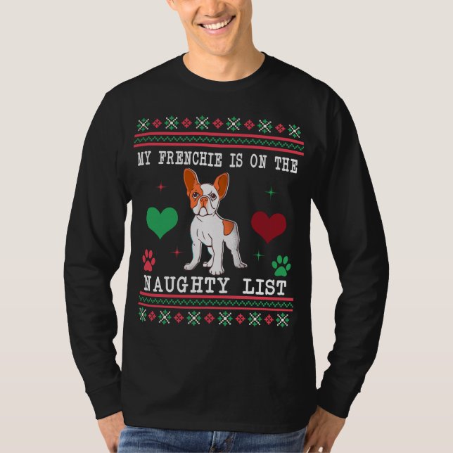 French Bulldog Ugly Christmas Sweater Naughty List (Front)