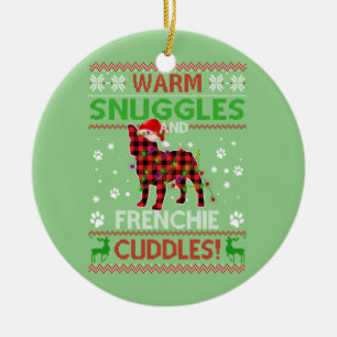 French Bulldog Ugly Christmas Sweater Xmas Pajama Ceramic Tree Decoration