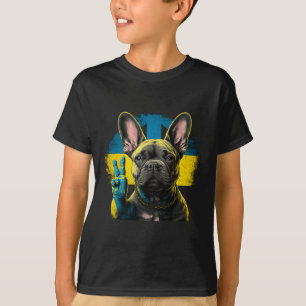 French Bulldog Ukraine Peace And Love Flag Help Fr T-Shirt