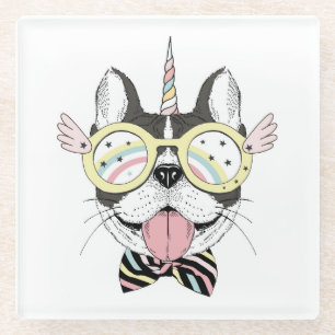 French Bulldog Unicorn Glass Coaster