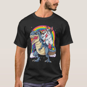 French Bulldog Unicorn Riding Dinosaur T rex Gifts T-Shirt