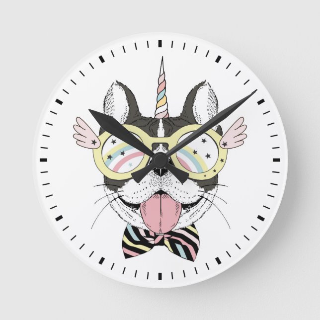 French Bulldog Unicorn Round Clock (Front)