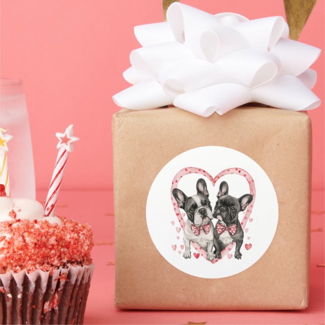 French Bulldog Valentines Day Frenchie Dog Gift    Classic Round Sticker (Party)