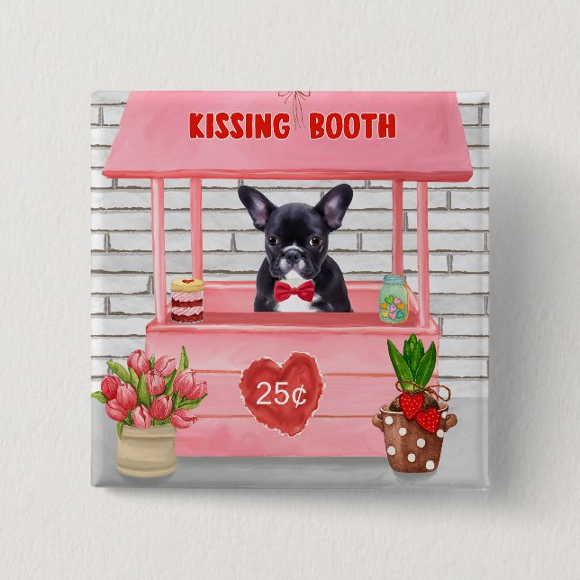 French Bulldog Valentine's Day Kissing Booth 15 Cm Square Badge (Front)