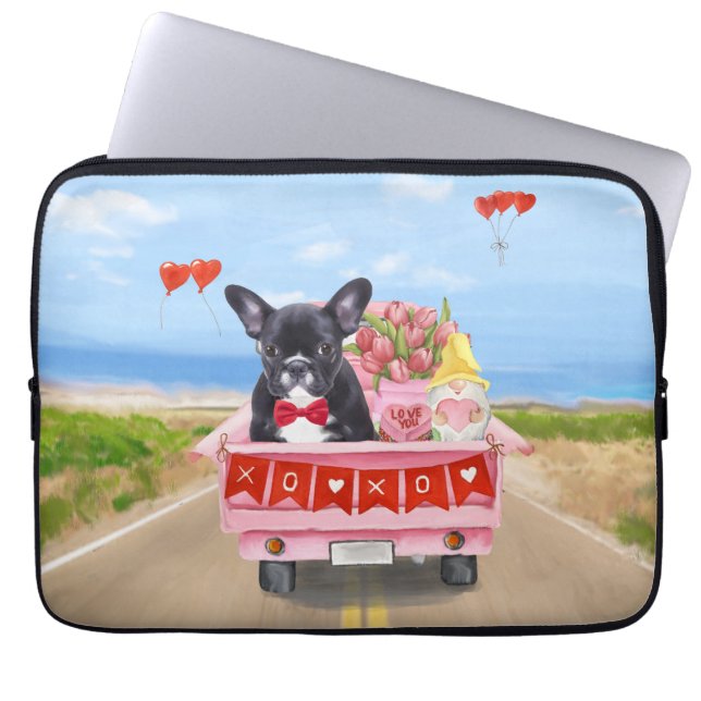 French Bulldog Valentine's Day Truck Laptop Sleeve (Front)
