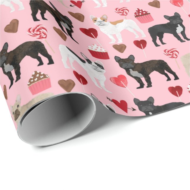 French Bulldog Valentines Wrapping Paper (Roll Corner)