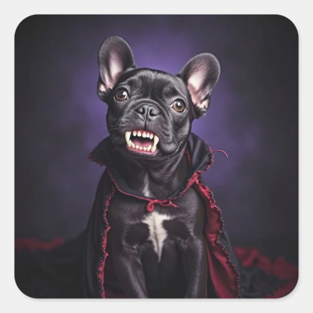 French Bulldog Vampire Halloween Cute Square Sticker (Front)