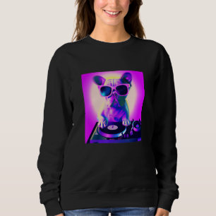French Bulldog Vaporwave DJ Dog  Aesthetic Women G Sweatshirt
