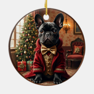 French Bulldog Victorian Christmas Art Ceramic Tree Decoration