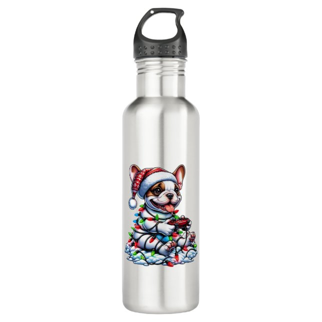 French Bulldog Video Game Controller Light Snow Sa 710 Ml Water Bottle (Front)
