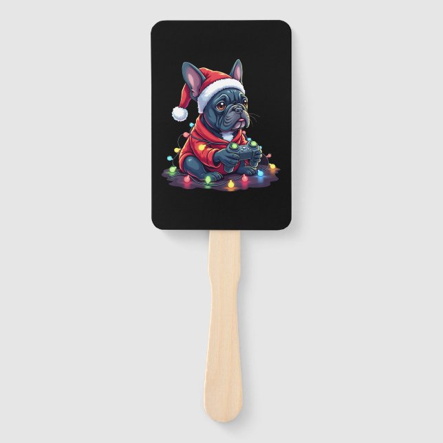 French Bulldog Video Game Controller Light Snow Sa Hand Fan (Front)