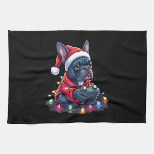French Bulldog Video Game Controller Light Snow Sa Tea Towel