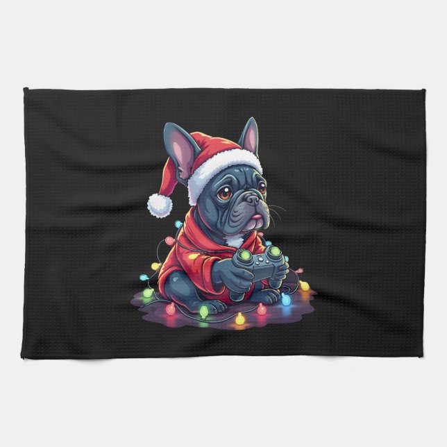 French Bulldog Video Game Controller Light Snow Sa Tea Towel (Horizontal)