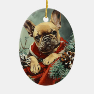French Bulldog vintage Christmas Ceramic Tree Decoration