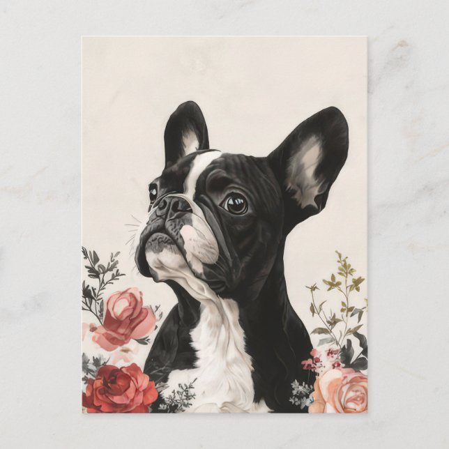 French Bulldog Watercolor Floral  Postcard (Front)
