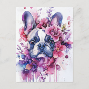 French Bulldog Watercolor Floral Postcard