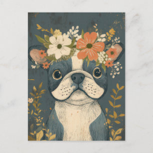 French Bulldog Watercolor Floral Postcard