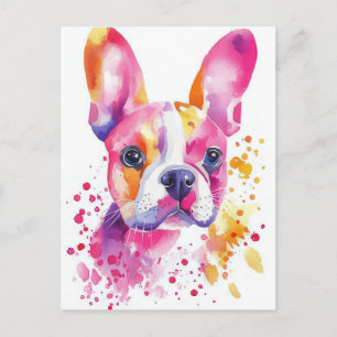 French Bulldog Watercolor Floral Postcard