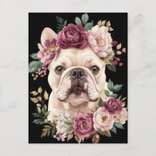 French Bulldog Watercolor Floral Postcard