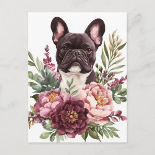 French Bulldog Watercolor Floral Postcard