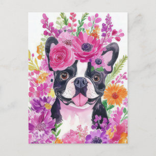 French Bulldog Watercolor Floral Postcard