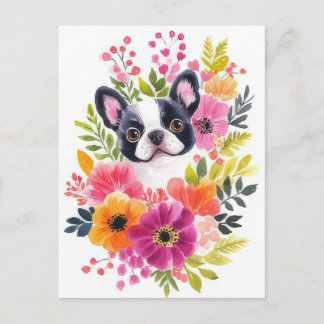 French Bulldog Watercolor Floral Postcard