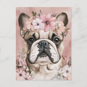 French Bulldog Watercolor Floral Postcard