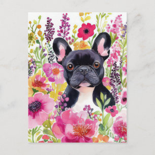 French Bulldog Watercolor Floral Postcard