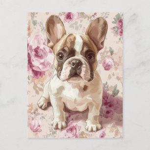 French Bulldog Watercolor Floral Postcard
