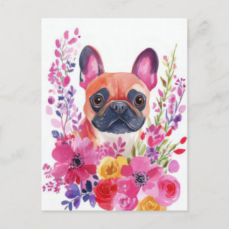 French Bulldog Watercolor Floral Postcard