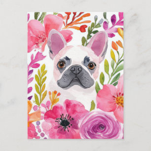 French Bulldog Watercolor Floral Postcard