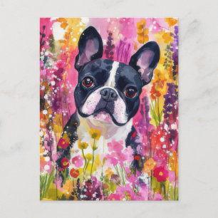 French Bulldog Watercolor Floral Postcard