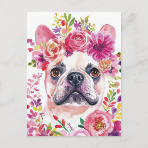 French Bulldog Watercolor Floral Postcard