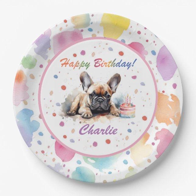 French Bulldog Watercolor Paper Plate (Front)