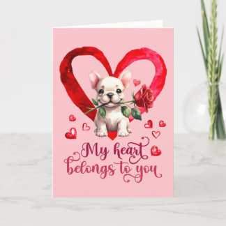 French Bulldog Watercolor Valentines Day card